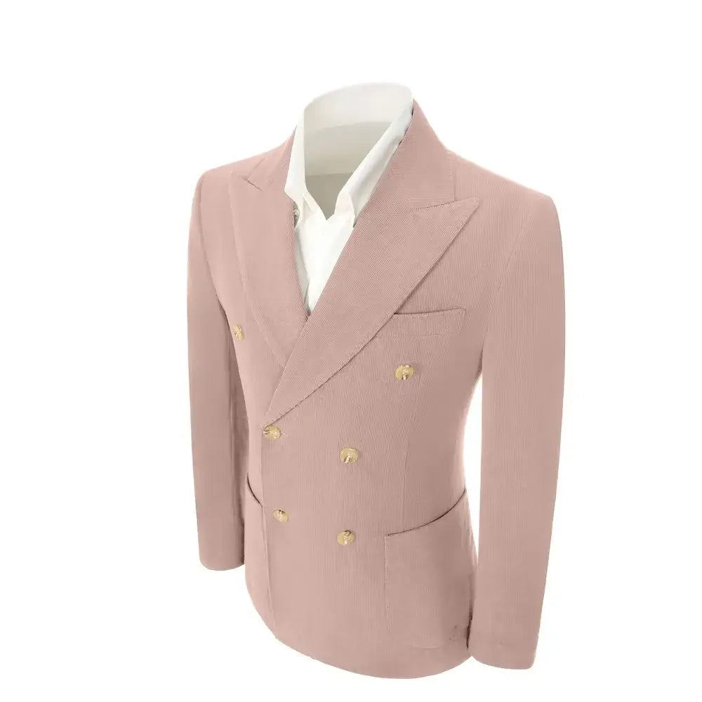 Men's Peak Lapel Double Breasted Corduroy 2 Piece Suit
