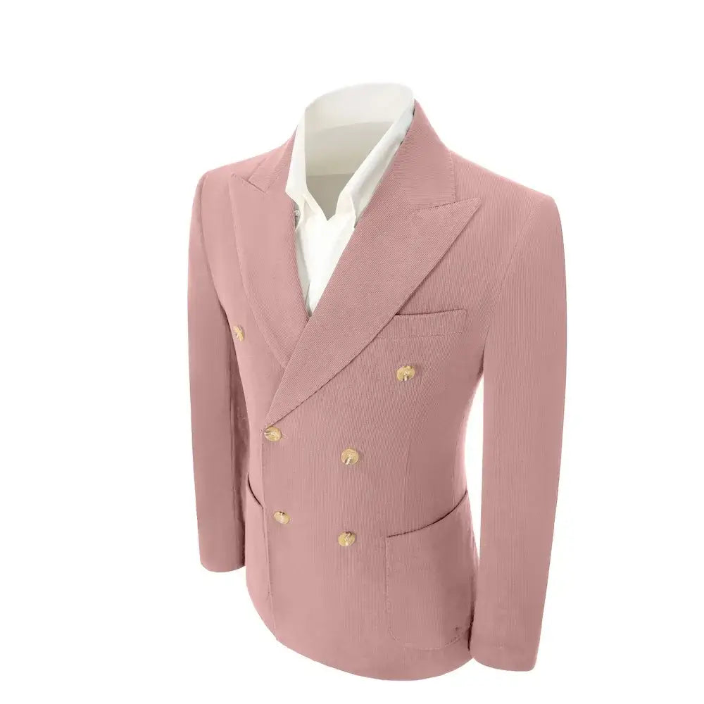 Men's Peak Lapel Double Breasted Corduroy 2 Piece Suit