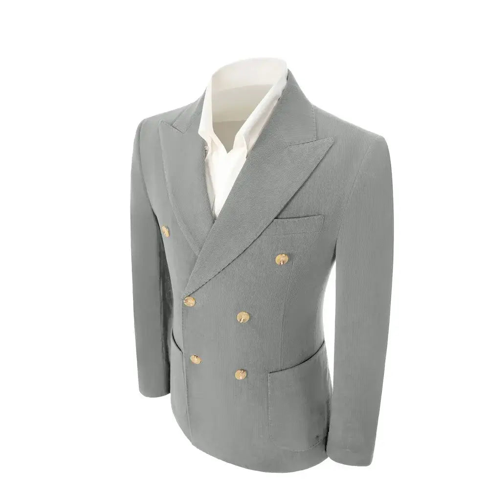 Men's Peak Lapel Double Breasted Corduroy 2 Piece Suit