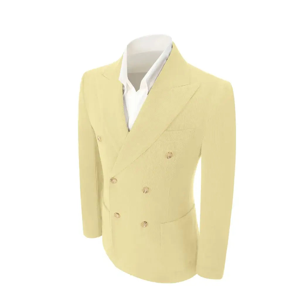 Men's Peak Lapel Double Breasted Corduroy 2 Piece Suit