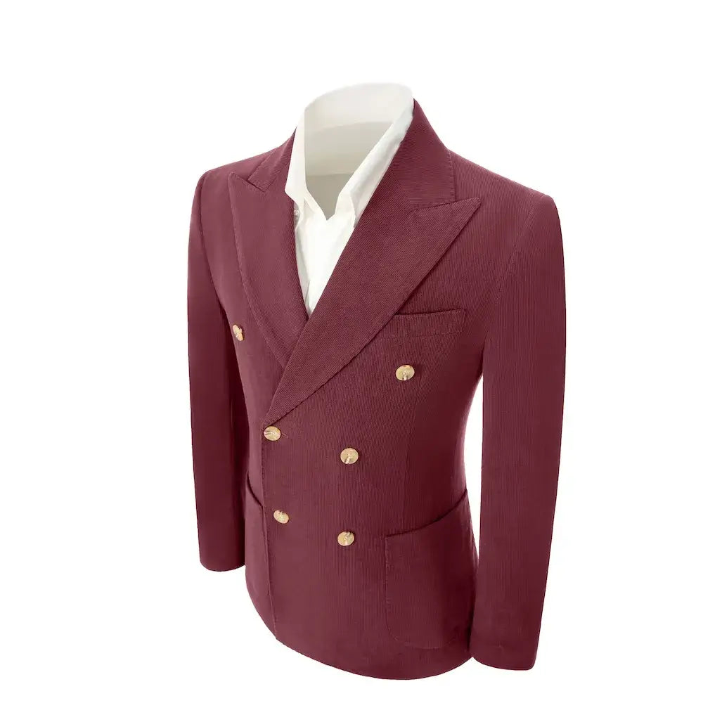 Men's Peak Lapel Double Breasted Corduroy 2 Piece Suit