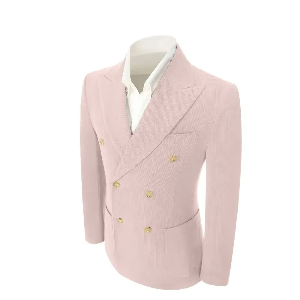 Men's Peak Lapel Double Breasted Corduroy 2 Piece Suit