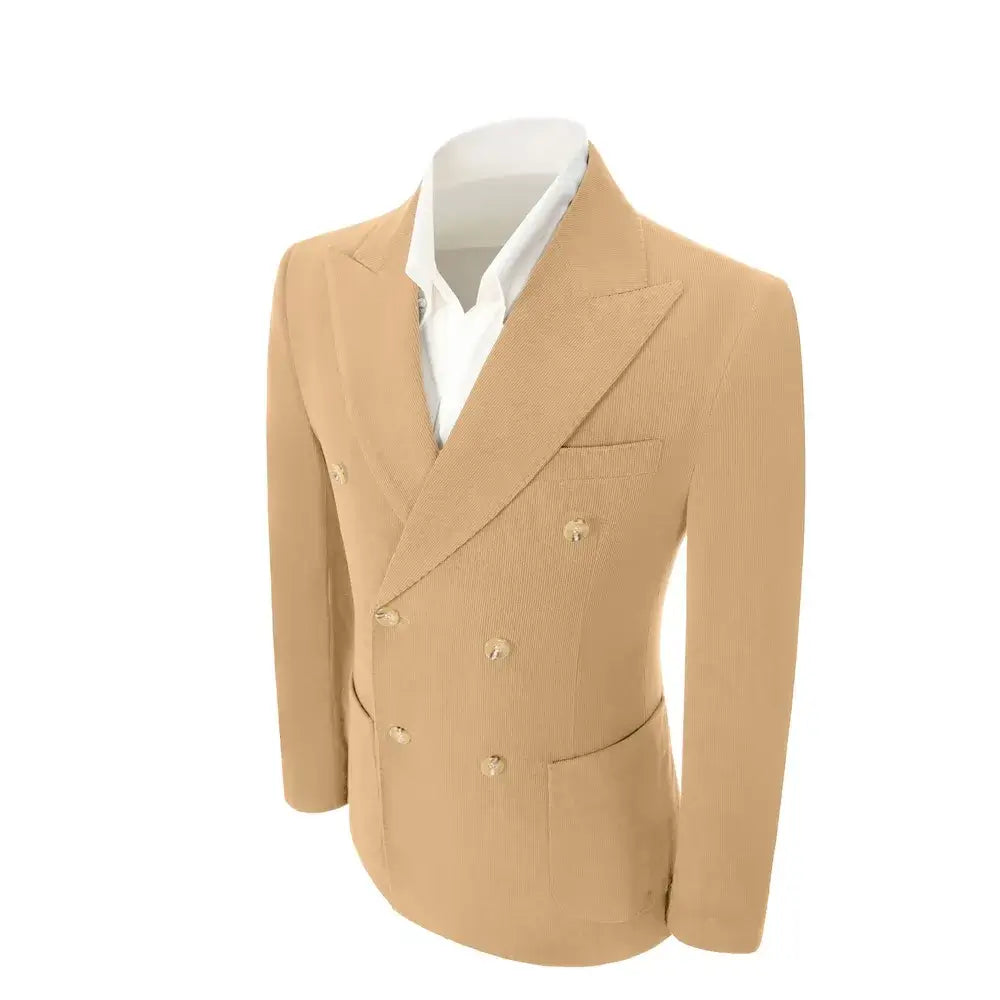 Men's Peak Lapel Double Breasted Corduroy 2 Piece Suit