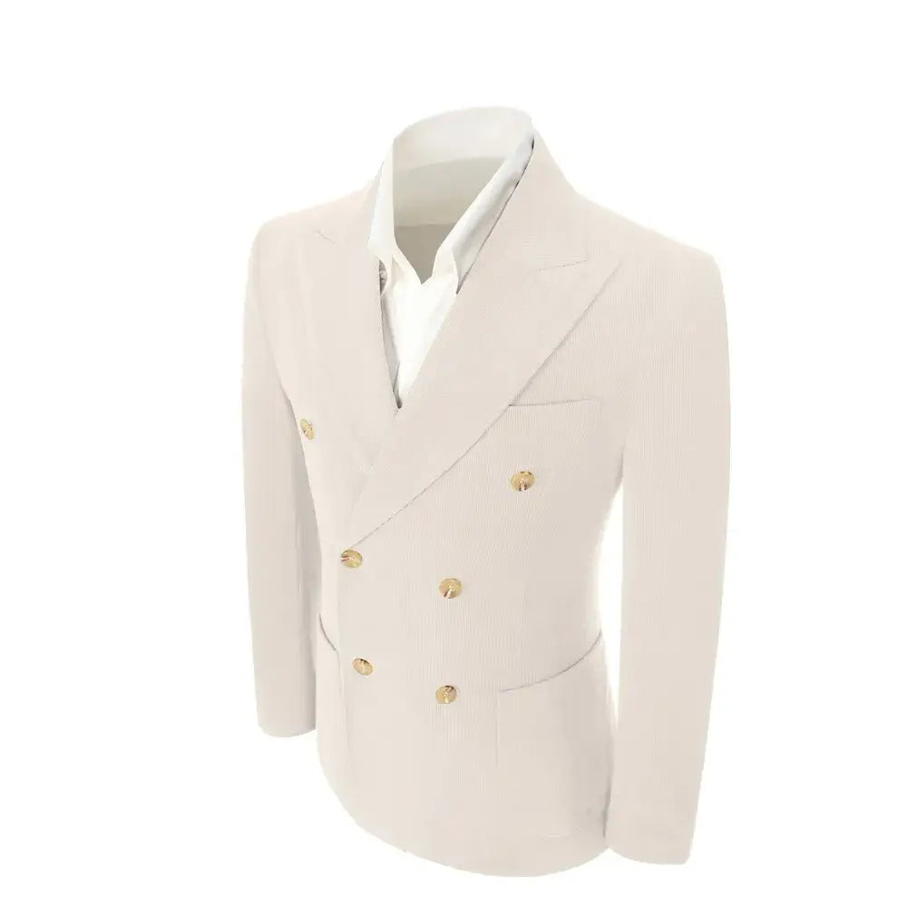 Men's Peak Lapel Double Breasted Corduroy 2 Piece Suit