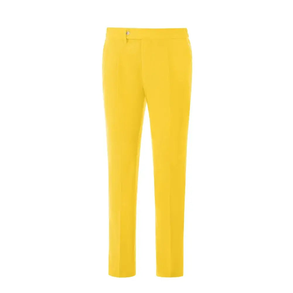 Front view of men's yellow corduroy pants – slim fit with belt loops