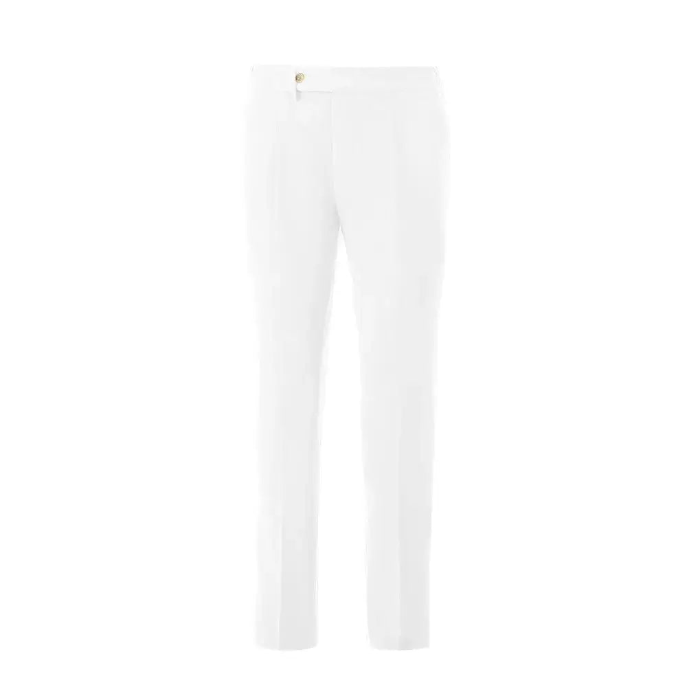 Front view of men's white corduroy pants – slim fit with belt loops