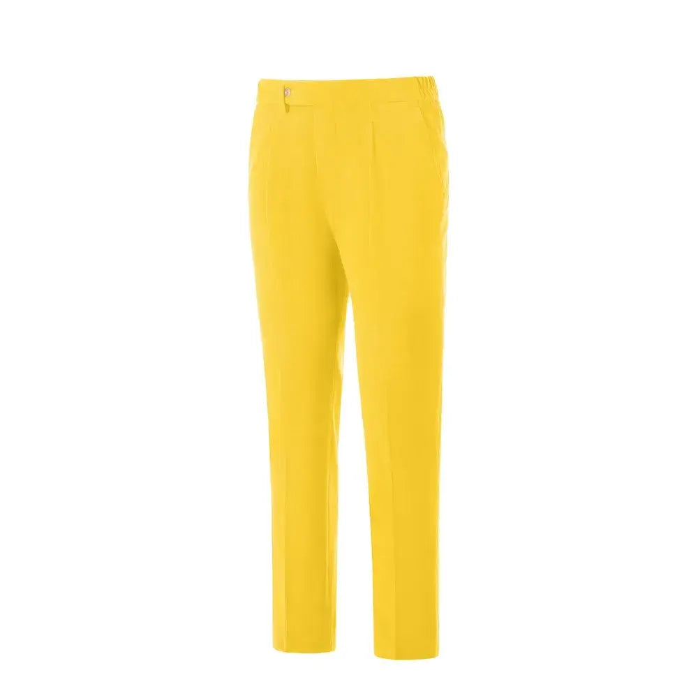 Side view of yellow corduroy trousers – clean design with rear pockets