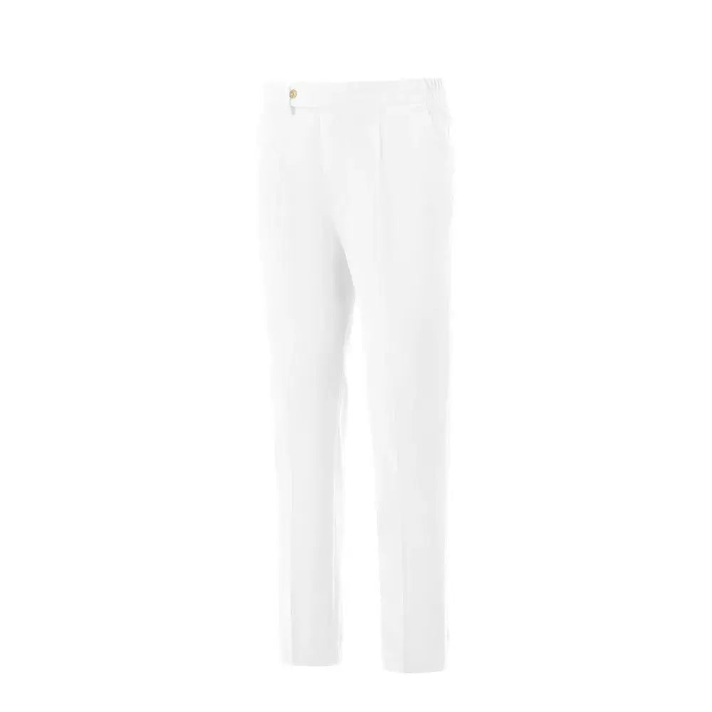 Side view of white corduroy trousers – clean design with rear pockets