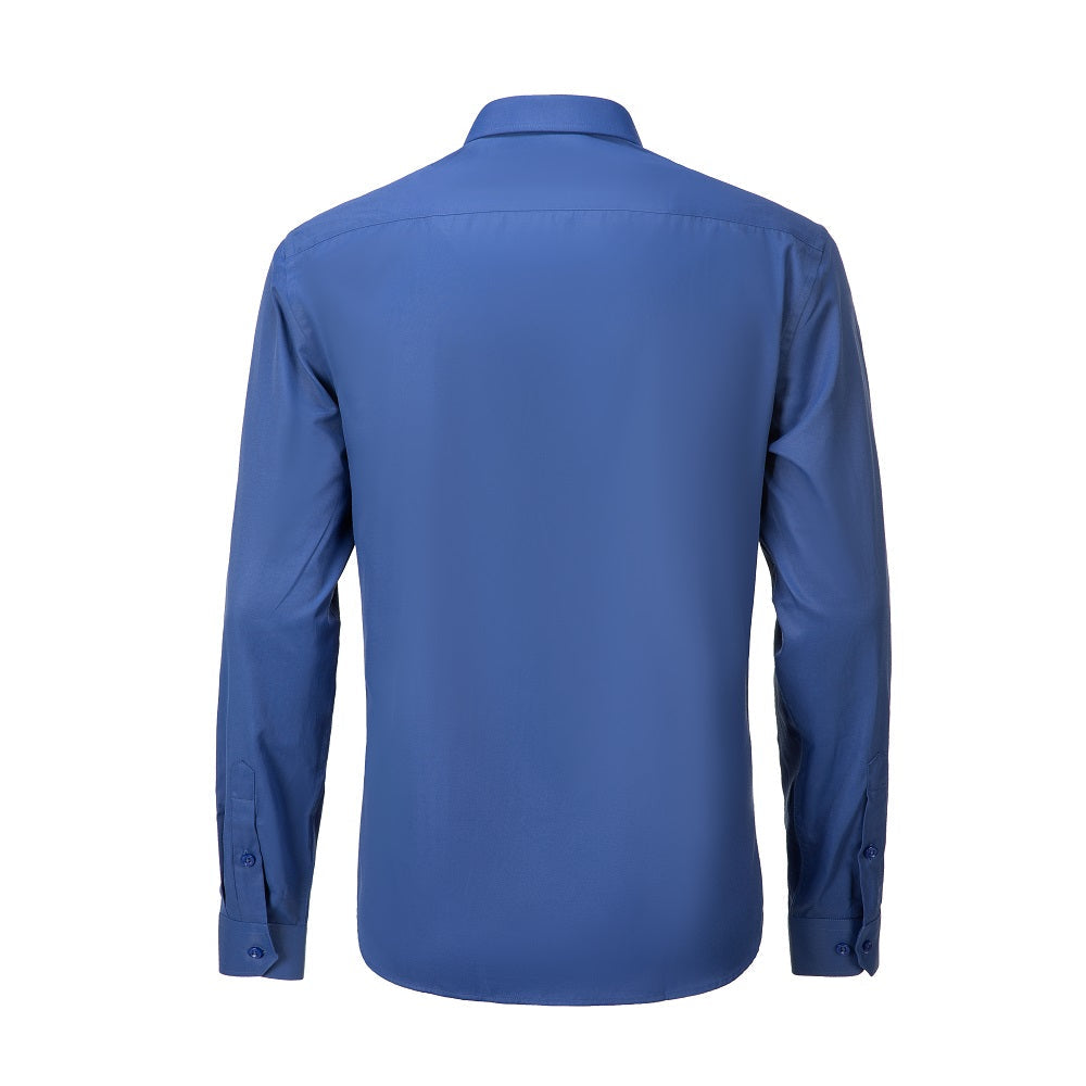 Back view of royal blue long sleeve shirt – sleek and tapered silhouette