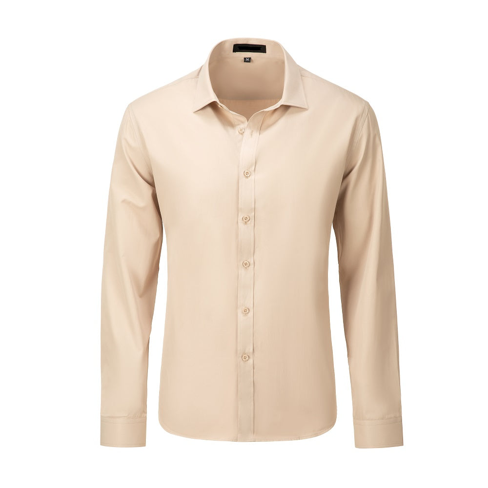 Beige slim fit men’s dress shirt – versatile look for office and casual wear