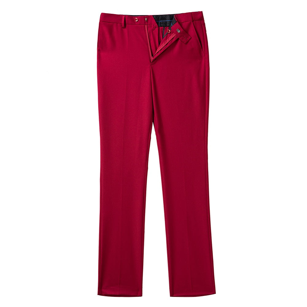 Men's red tailored pants with button waist – business-ready bold dress trousers