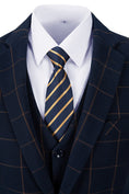 Load image into Gallery viewer, Blue Men's 3 Piece Suits ( Orange Plaid )
