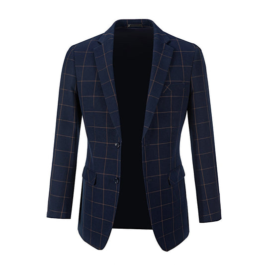 Blue Men's Blazer for Party, Wedding and Business ( Orange Plaid )