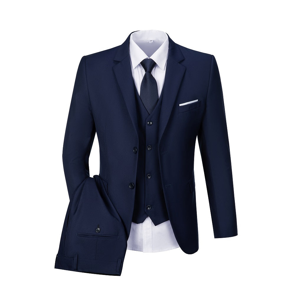 Navy 3 piece suit for men with matching blazer, vest, pants and white shirt