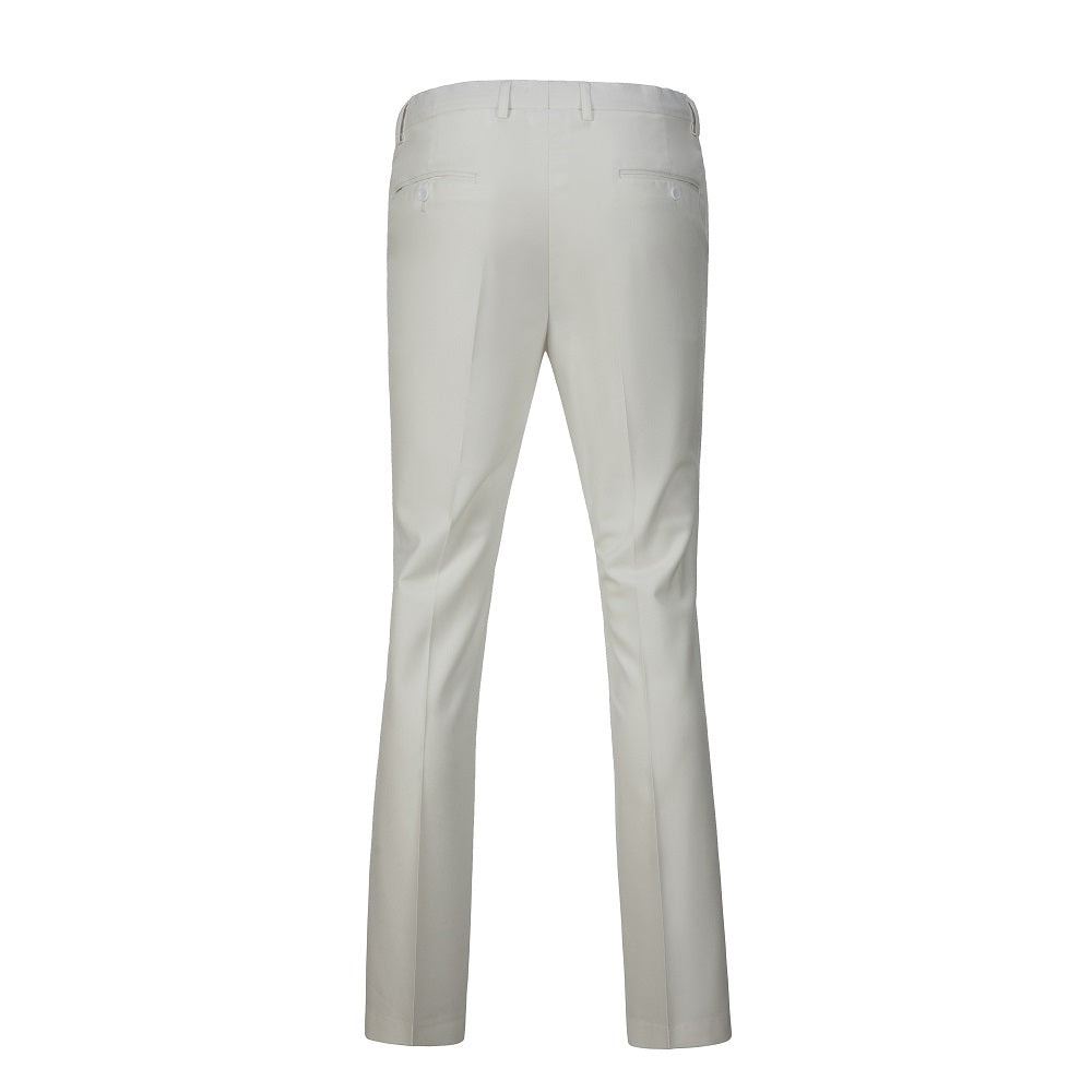 Rear pants detail of Ivory vest and pants suit – minimalist style