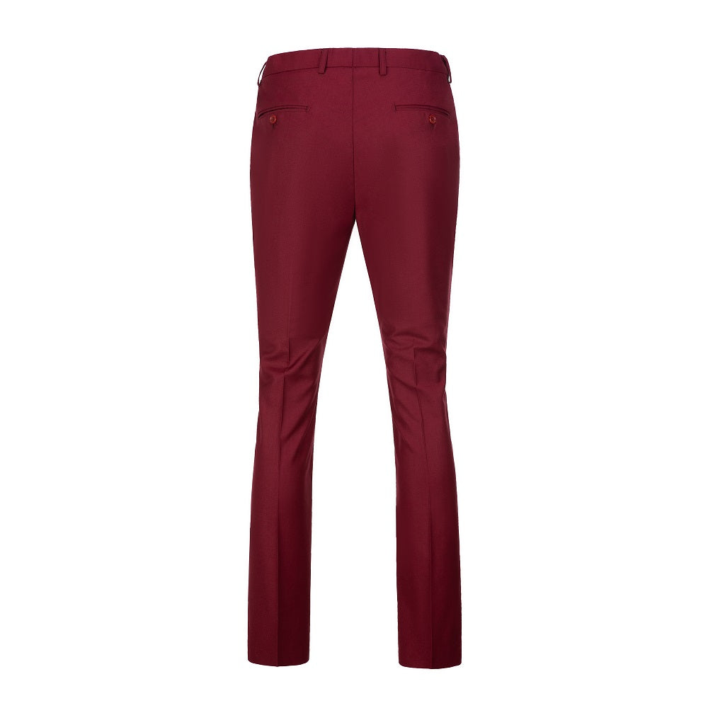 Rear pants detail of Burgundy vest and pants suit – semi-formal wear