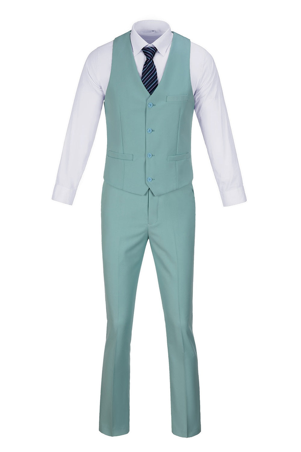 Mint Green 2-piece vest and pants set with striped tie – casual wedding or business style