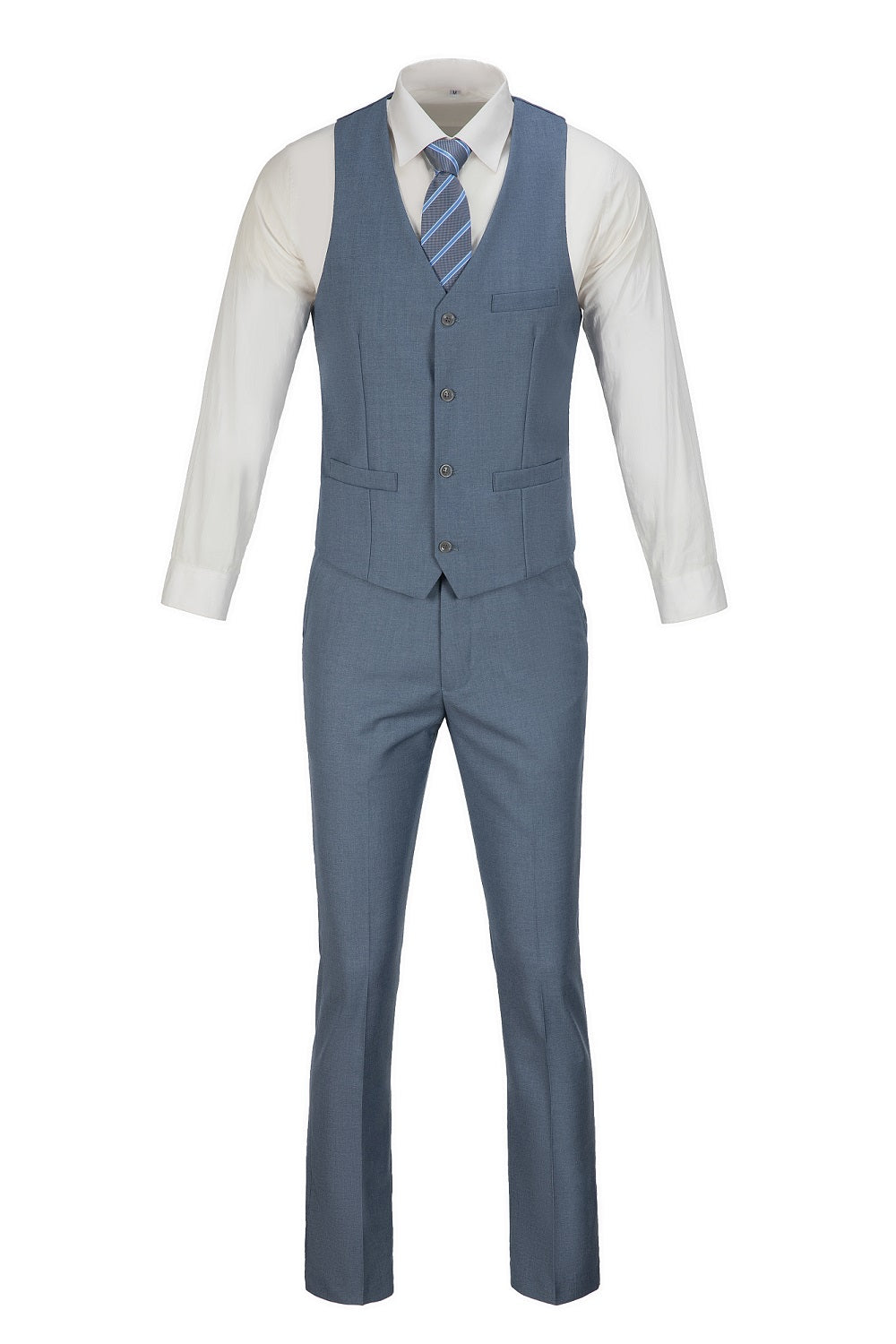 Denim blue 2-piece vest and pants suit with tie – smart casual outfit for men