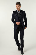 Charger l'image dans la visionneuse de la galerie, Black Navy Velvet 3 Piece Men's Formal Suits
