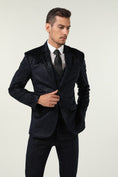 Charger l'image dans la visionneuse de la galerie, Black Navy Velvet 3 Piece Men's Formal Suits
