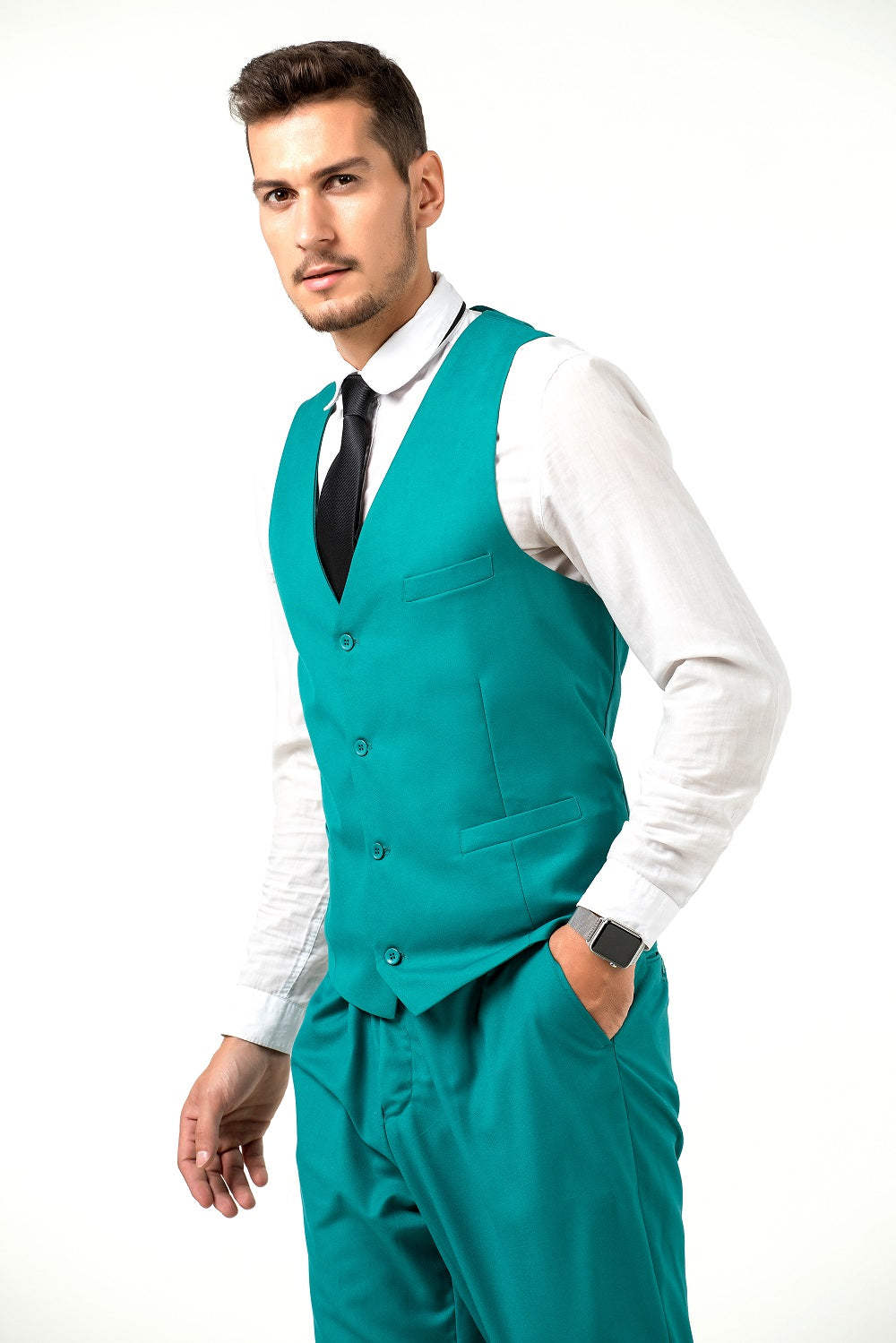 Men's Suits 2 Pieces Vest+Pants Set V-Neck Slim Fit Casual Waistcoat Suit