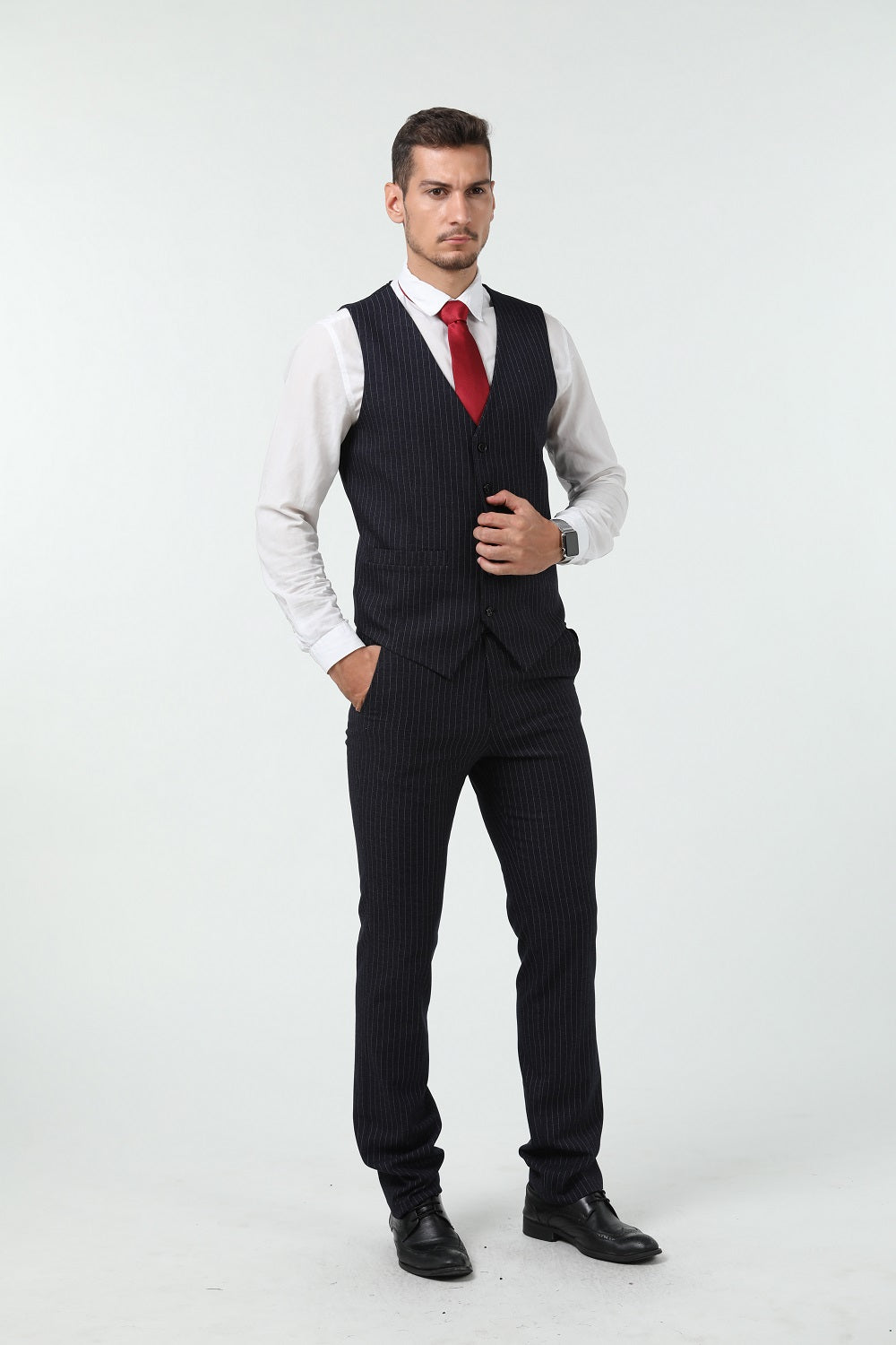 Grey Black Navy Stripe Men's 3 Piece Set