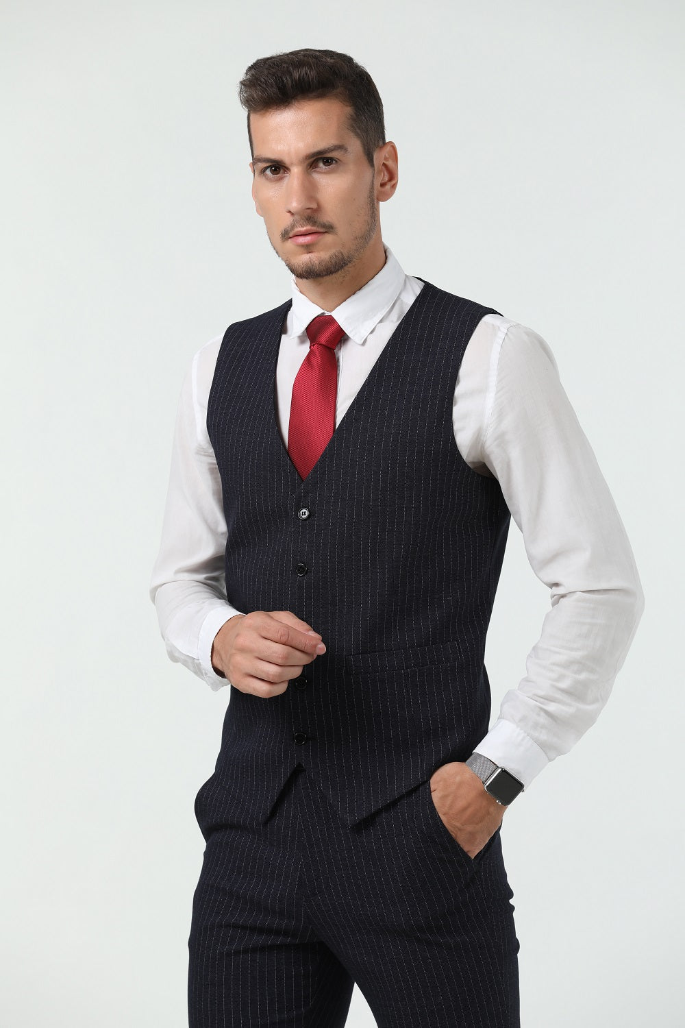 Grey Black Navy Stripe Men's 3 Piece Set