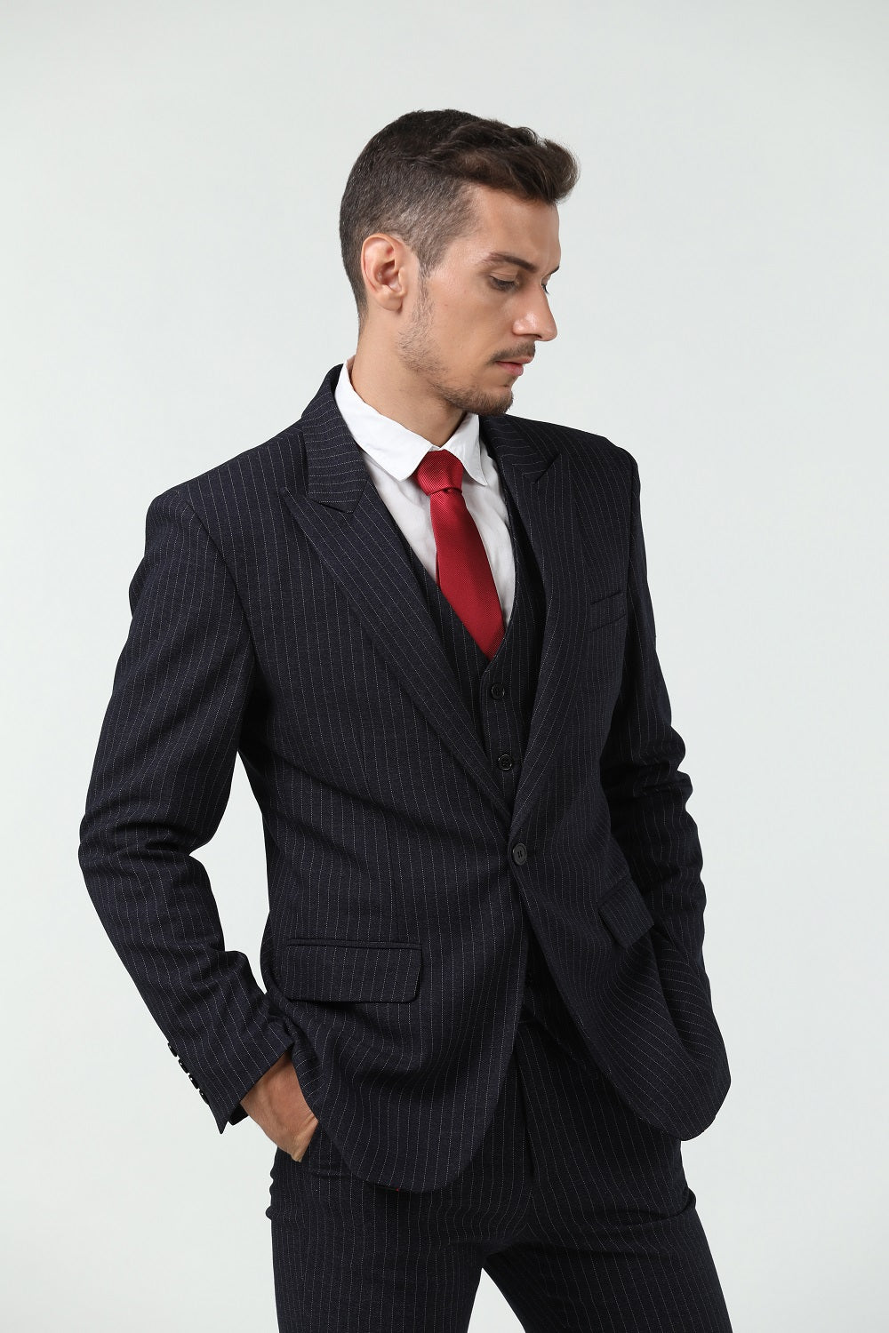 Grey Black Navy Stripe Men's 3 Piece Set