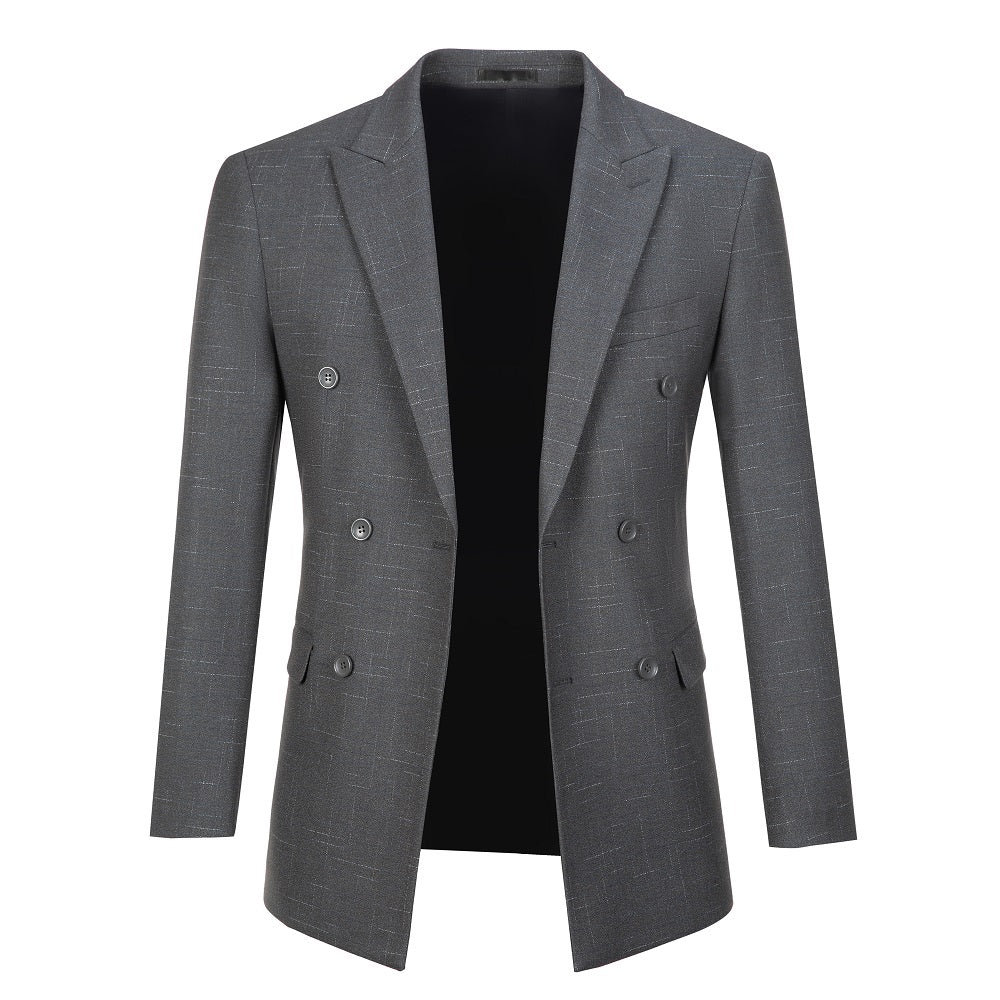 Grey Plaid Men's Double Breasted  Blazer