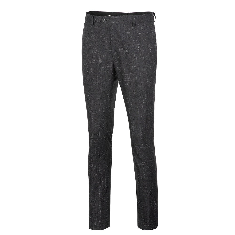 Slim fit black plaid pants for men with subtle windowpane checks – front view