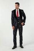 Cargar la imagen en la vista de la galería, Navy Velvet Unique Patterned Party 3 Piece Men Suits
