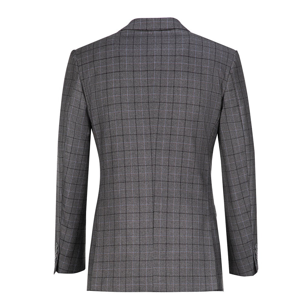 Grey Plaid Men's 3 Piece Suits