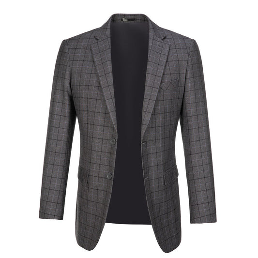 Grey Plaid Men's Blazer Set for Party, Wedding and Business