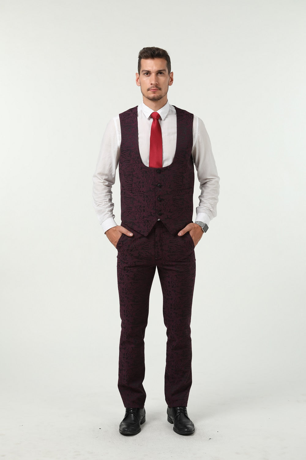 Purple Navy Unique Patterned Party 3 Piece Men Suits