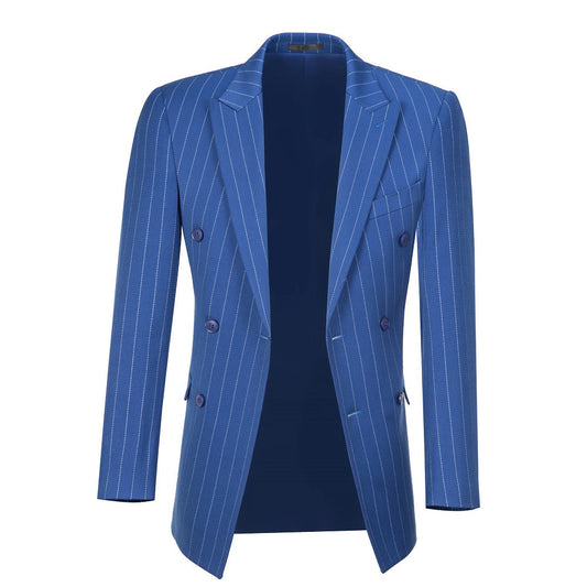 Royal Blue Stripe Men's Double Breasted Blazer for Party, Wedding and Business