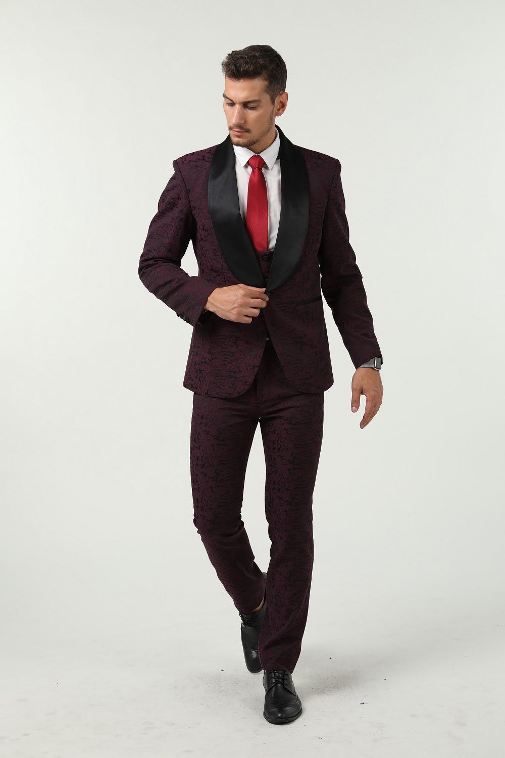 Purple Navy Unique Patterned Party 3 Piece Men Suits