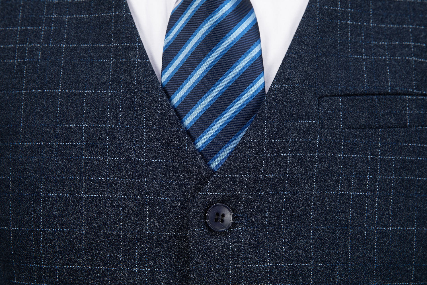 Navy Plaid Men's Double Breasted  Blazer