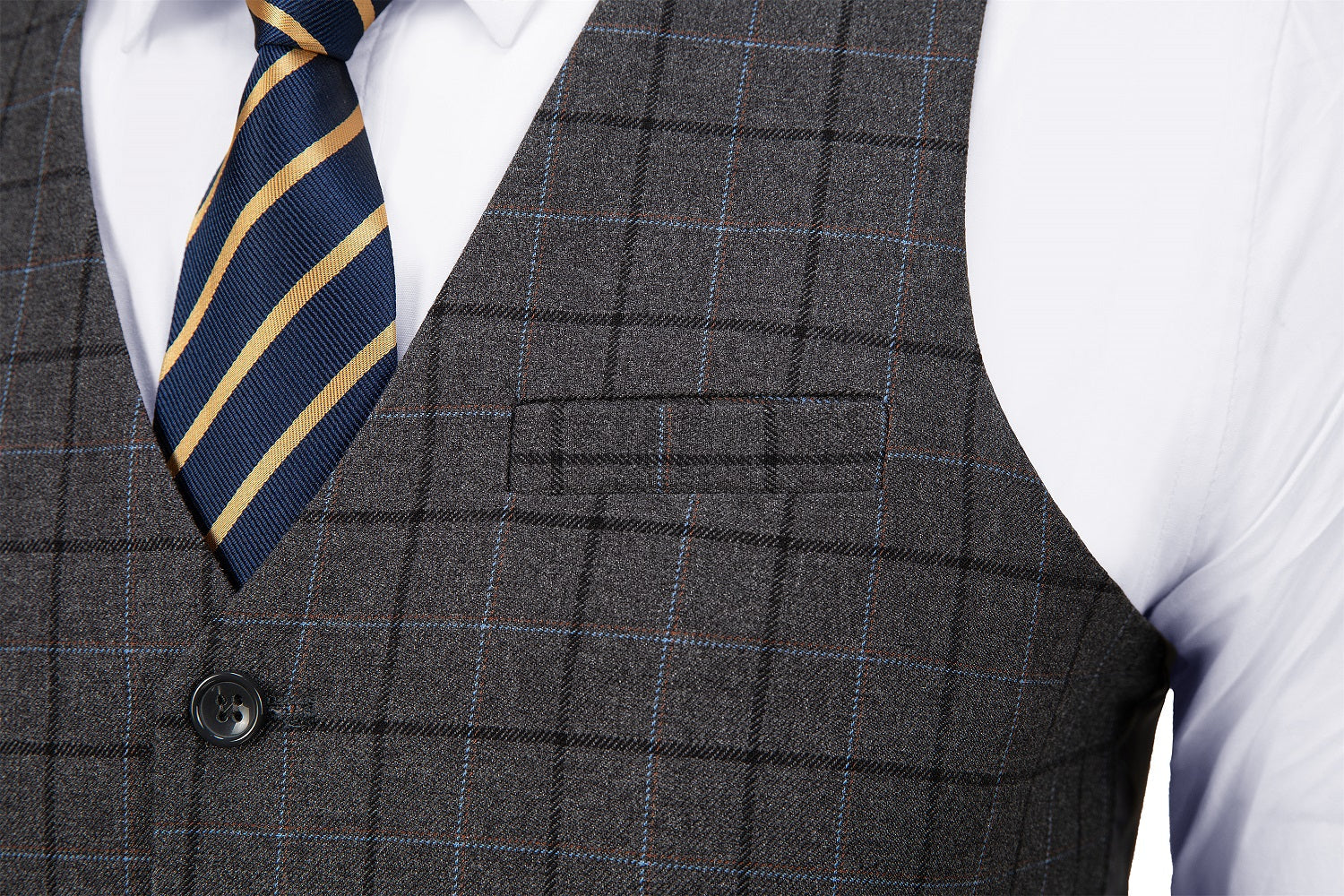 Grey Plaid Men's 3 Piece Suits