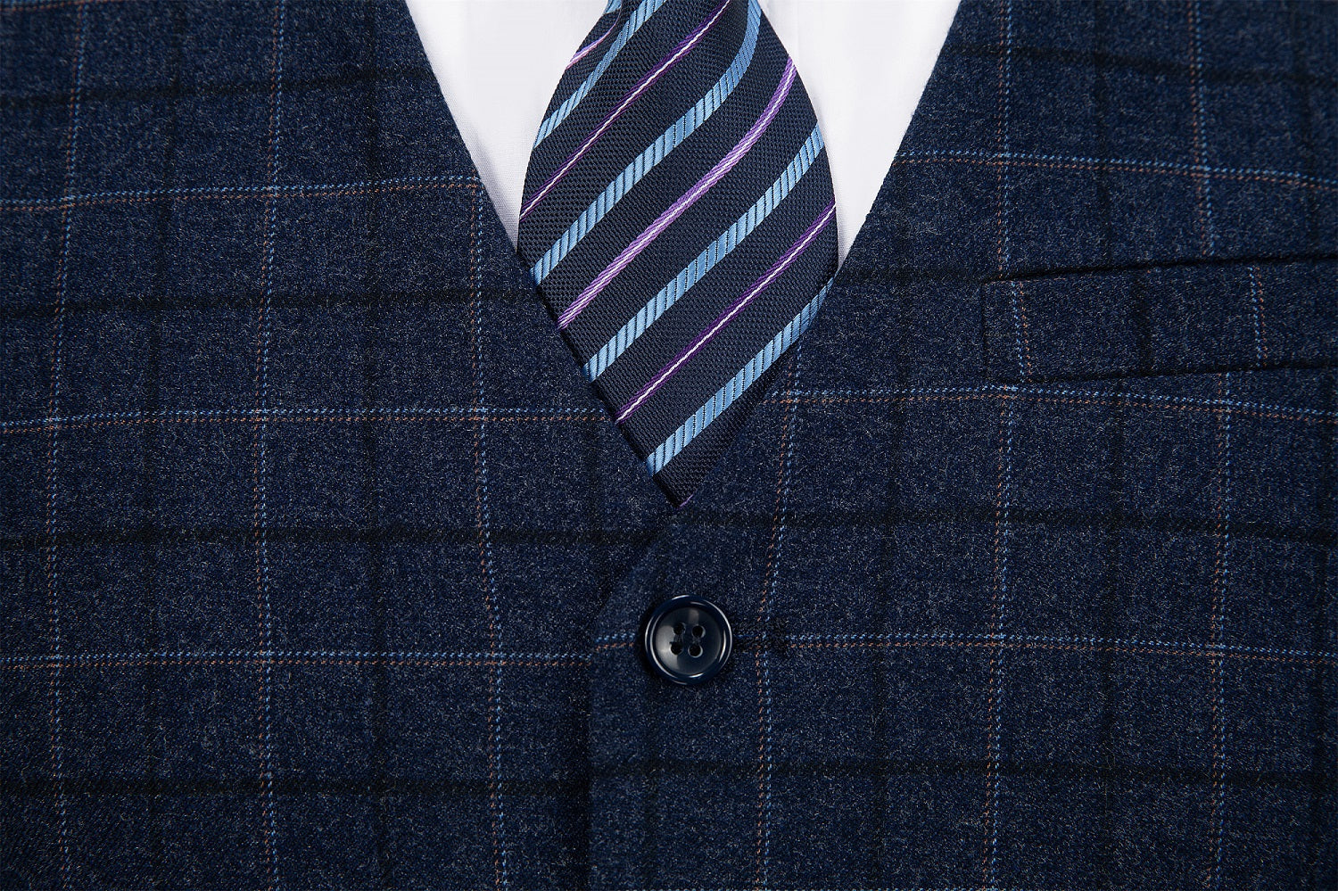 Navy Plaid Men's 3 Piece Suits