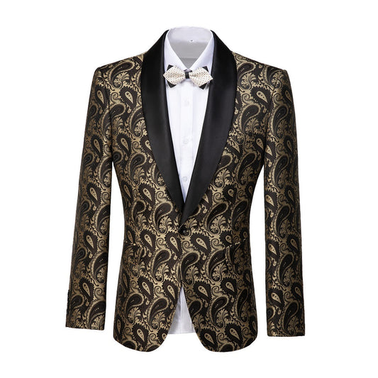 Golden Unique Patterned Men's Blazer for Party, Wedding and Business