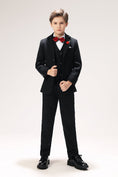 Load image into Gallery viewer, Black Woolen Elegant 5 Piece Boys Suits
