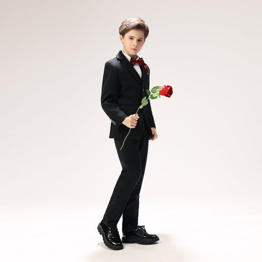 Black Woolen Elegant 5 Piece Boys Suits