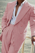 Charger l'image dans la visionneuse de la galerie, Seersucker Striped Double Breasted Blazer Pants 2 Piece Men's Summer Suit
