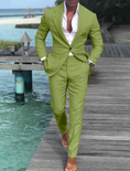 Cargar la imagen en la vista de la galería, Men's Wedding Linen Beach Summer Single Breasted One-button 2 Piece Suits
