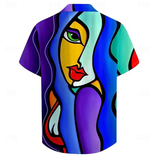 Blue summer shirt with bold artistic woman's face – casual holiday menswear