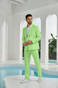 Cargar la imagen en la vista de la galería, Seersucker Double Breasted Blazer Pants 2 Piece Men's Summer Suit
