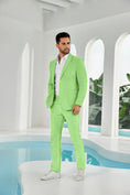 Charger l'image dans la visionneuse de la galerie, Seersucker Striped Blazer Pants 2 Piece Men's Summer Suit
