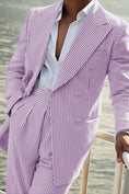 Cargar la imagen en la vista de la galería, Seersucker Striped Double Breasted Blazer Pants 2 Piece Men's Summer Suit
