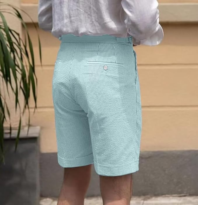 Summer Lightweight Seersucker Suit Shorts Mens Set 2