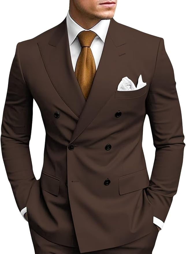 Stylish Coffee peak lapel 2 piece suit for men – slim fit formal look with white shirt and tie